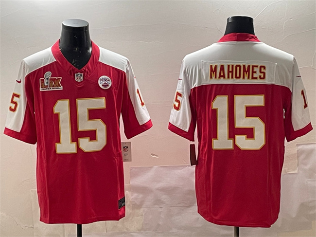 Men's Kansas City Chiefs #15 Patrick Mahomes Red/White 2025 Super Bowl LIX Patch F.U.S.E. Vapor Limited Stitched Football Jersey